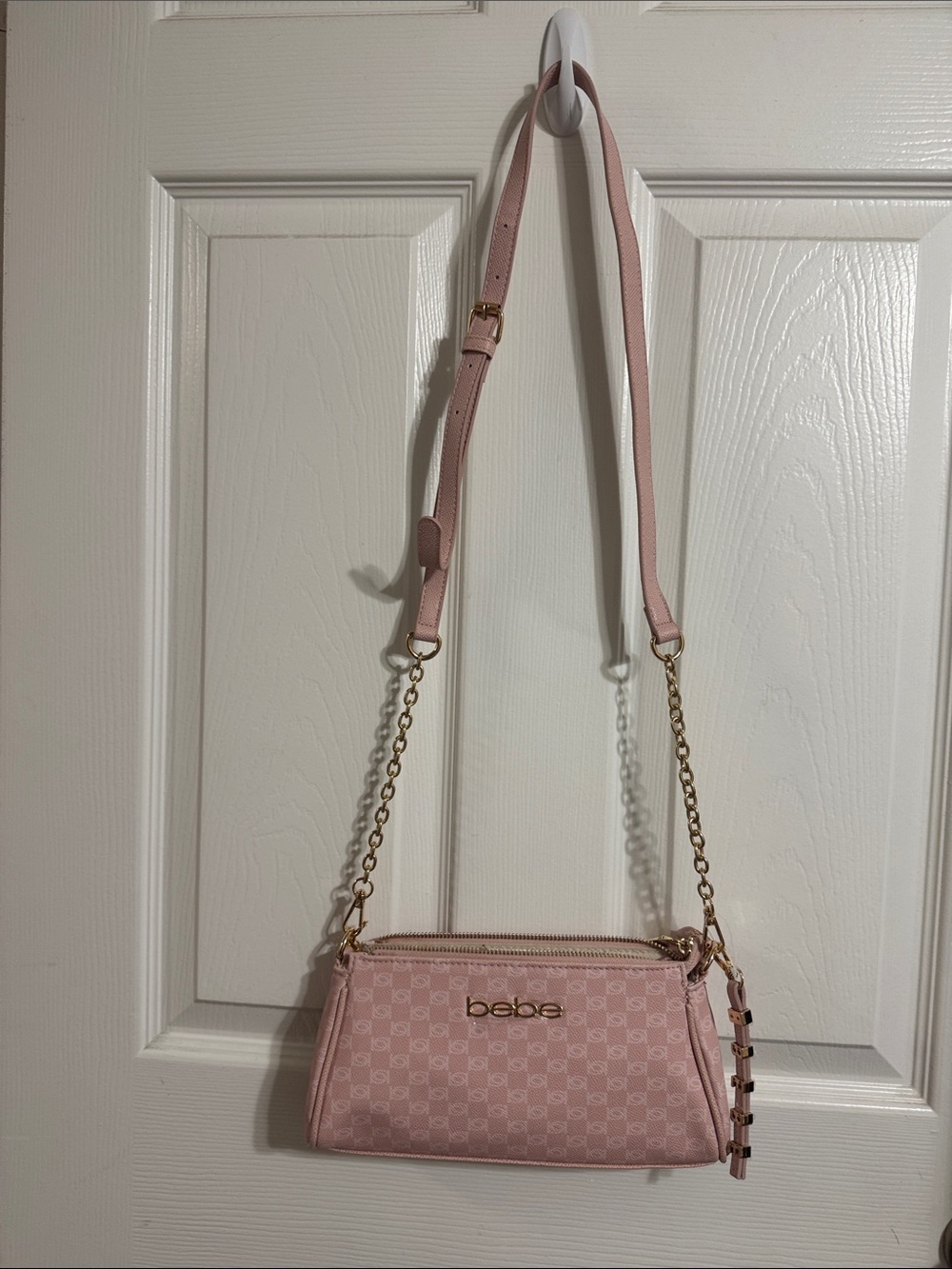 bebe Pink Logo Wristlet with Gold Hardware